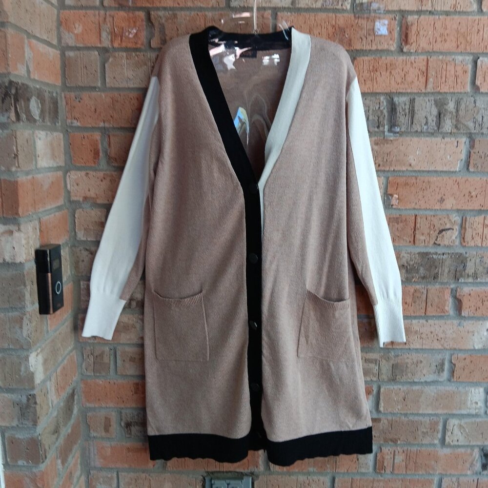 Exus Womens Knit Long Sweater Cardigan Long Sleeves Tan Size L